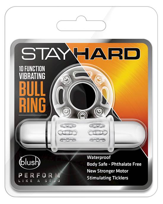 Blush Stay Hard 10 Function Vibrating Bull Ring Cock Ring  Clear