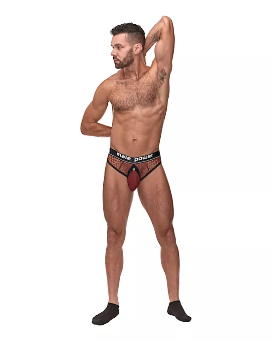 Cock Pit Fishnet Cock Ring Thong Red S/M