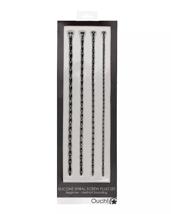 Shots Ouch Beginner Urethral Sounding Silicone Spiral Screw Plug Set - Black