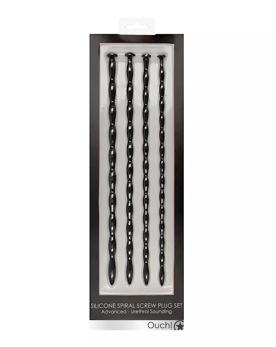 Shots Ouch Advanced Urethral Sounding Silicone Spiral Plug Set - Black