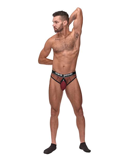 Cock Pit Fishnet Cock Ring Thong Red LXL