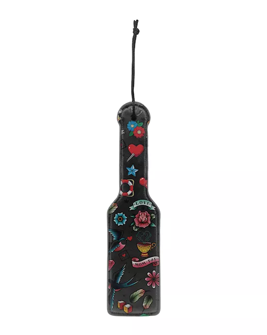 Shots Ouch Old School Tattoo Style Printed Paddle - Black