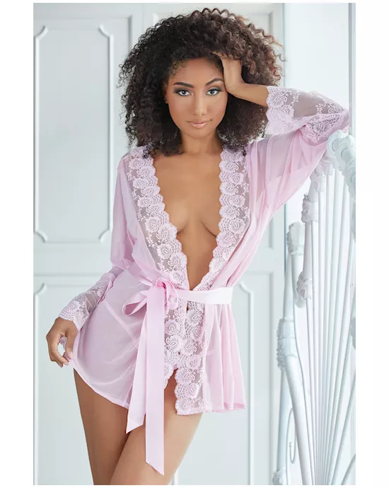 Allure Nina Lace & Mesh Robe w/G-String Pink L/XL
