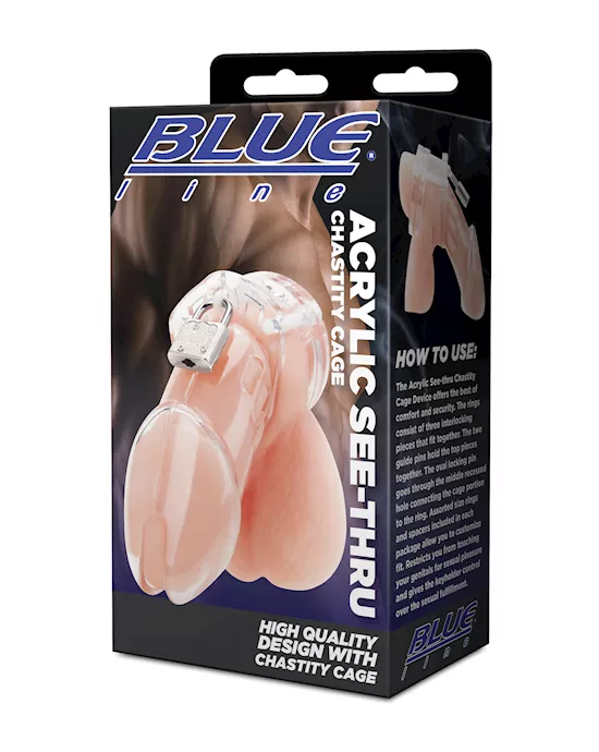 Blue Line Acrylic See-thru Chastity Cage - Clear