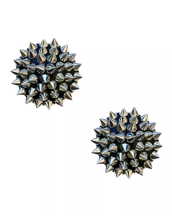Neva Nude Burlesque Bowser Spike Pleather Reusable Silicone Pasties - Silver/Black O/S