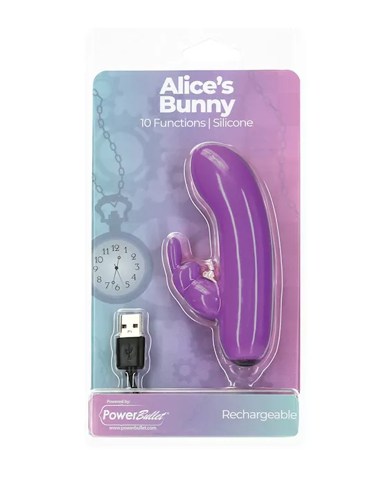 Alice's Bunny Rechargeable Bullet W/rabbit Sleeve - 10 Functions Purple