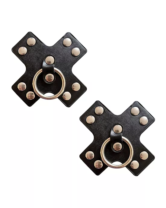 Neva Nude Burlesque Pierced N' Punked Leather Metal X Silicone Reusable Pasties - Black O/S