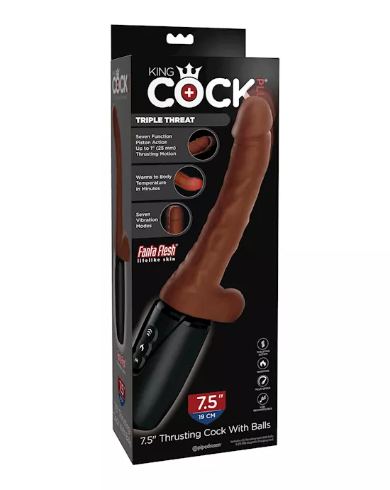 King Cock Plus Thrusting, Warming & Vibrating  7.5" Triple Threat Dong - Brown