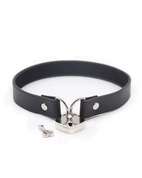 Plesur Pvc Collar W/heart Lock - Black