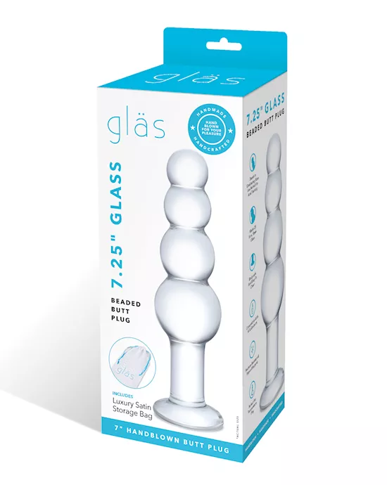 Glas 7.25" Glass Beaded Butt Plug - Clear