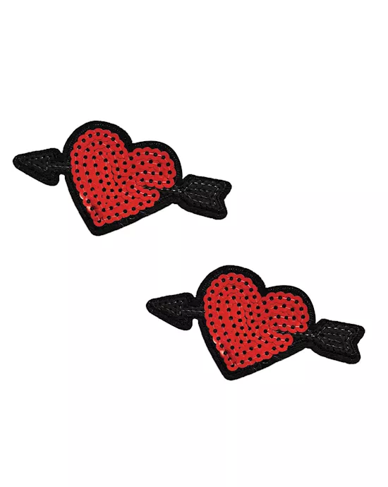 Neva Nude Sequin Arrow Heart Pasties (2 Wears) - Red O/S