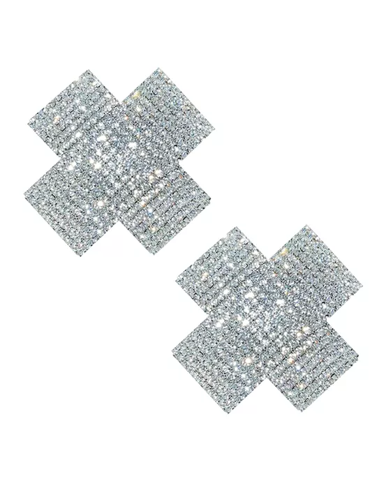  Neva Nude Cross Crystal Jewel Reusable Silicone Nipple Pasties - Clear O/S