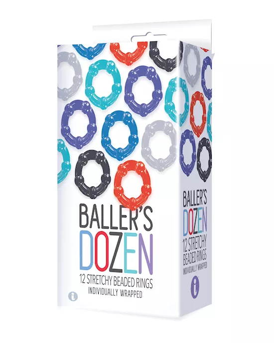 The 9's Baller's Dozen Beaded 12pc Cockring Set - Asst. Colors