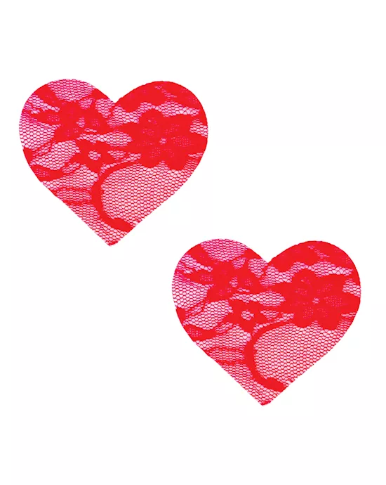 Neva Nude Lace Heart Pasties - Red O/S