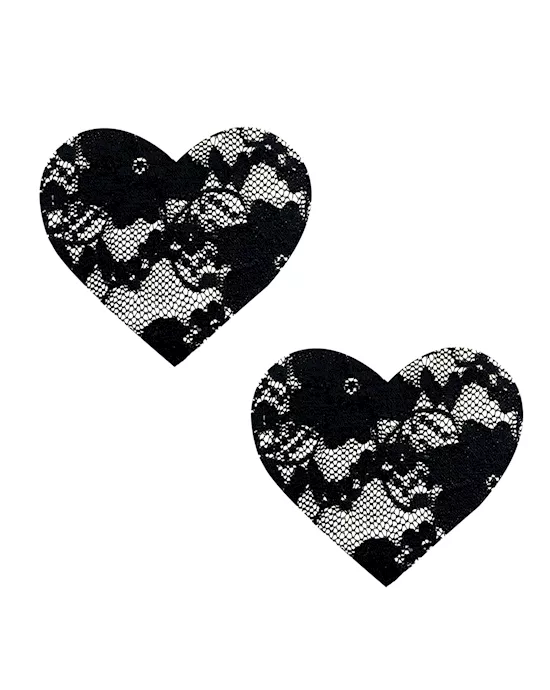 Neva Nude Lace Heart Pasties - Black O/S