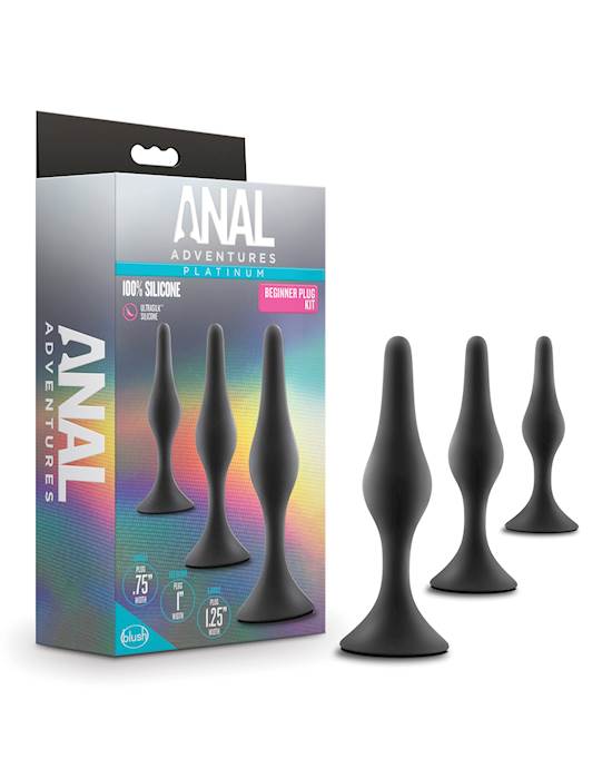 Blush Anal Adventures Platinum Silicone Beginner Plug Kit  Black