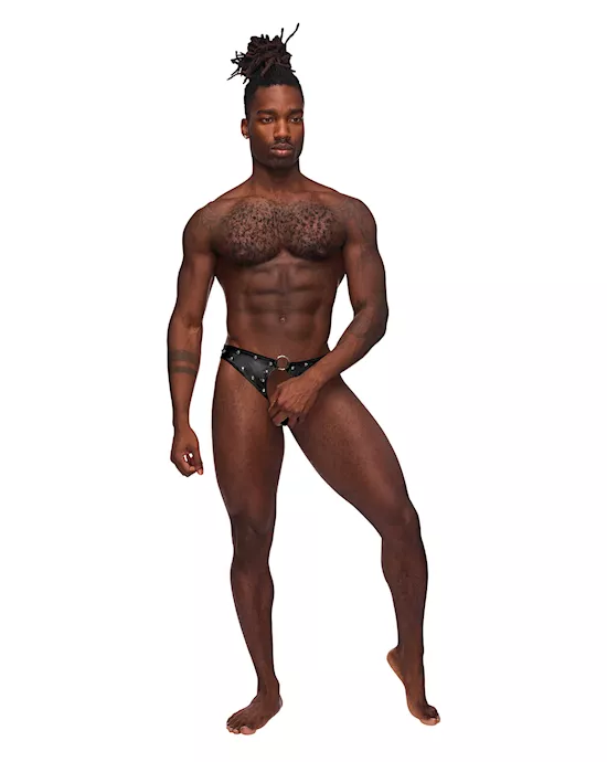 Fetish Cyclops Nylon Spandex Pouchless Jock Strap Black S/M