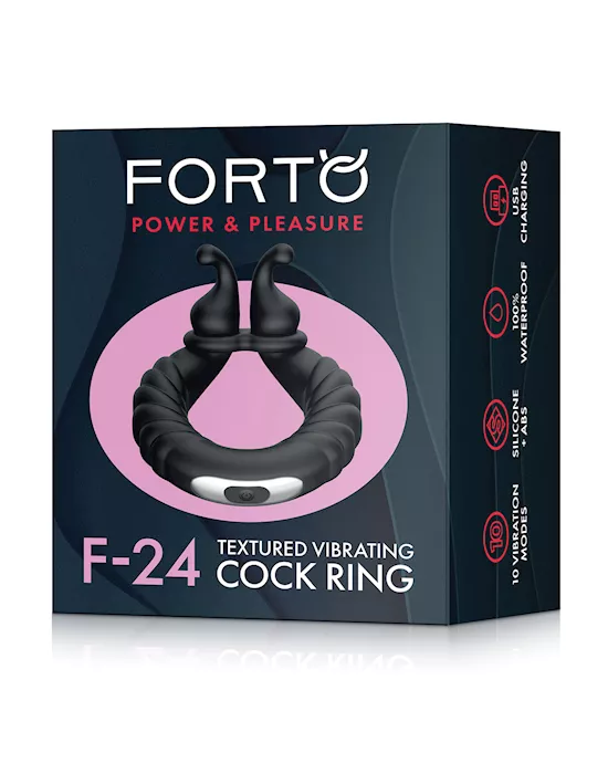 Forto F-24 Textured Vibrating Cock Ring - Black
