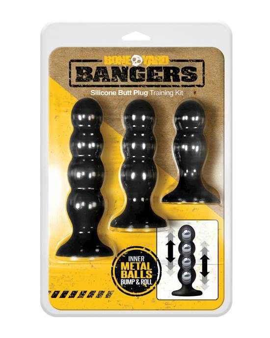 Boneyard Bangers Silicone Butt Plug Training Kit  Black