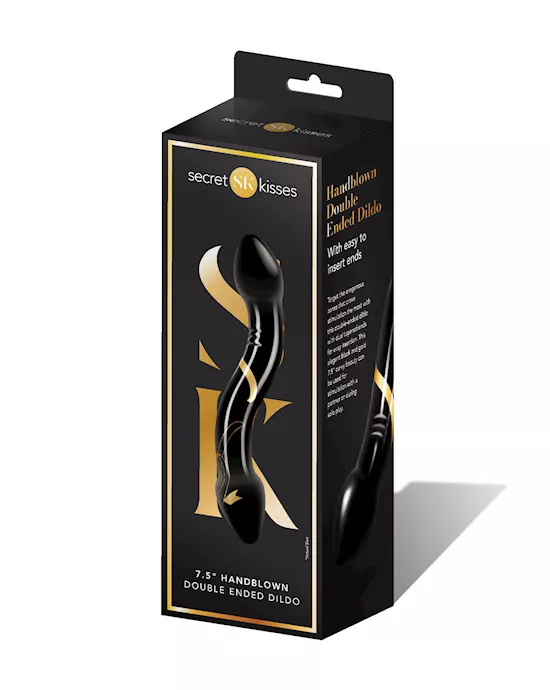 Secret Kisses 7.5" Handblown Double Ended Dildo - Black/Gold