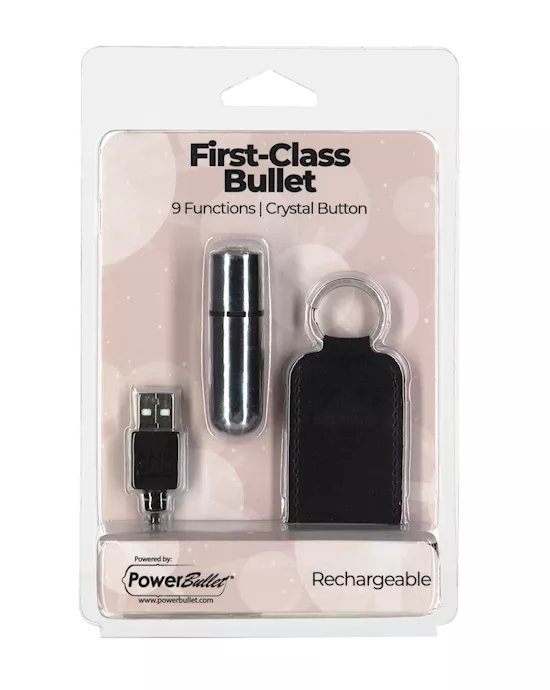 First Class Mini Rechargeable Bullet W/crystal - 9 Functions Silver
