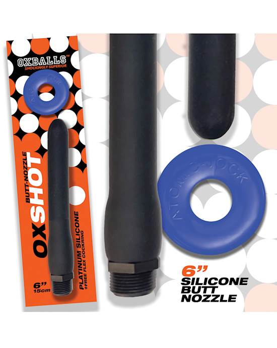 Oxballs Oxshot 6quot Silicone Butt Nozzle wFlex Cockring  BlackBlue