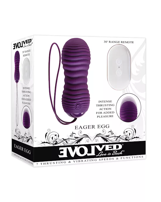 Evolved Eager Egg Vibrating & Thrusting Egg w/Remote - Purple