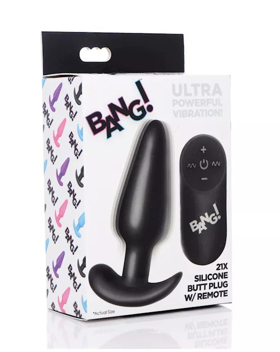 Bang! 21X Vibrating Silicone Butt Plug w/Remote - Black