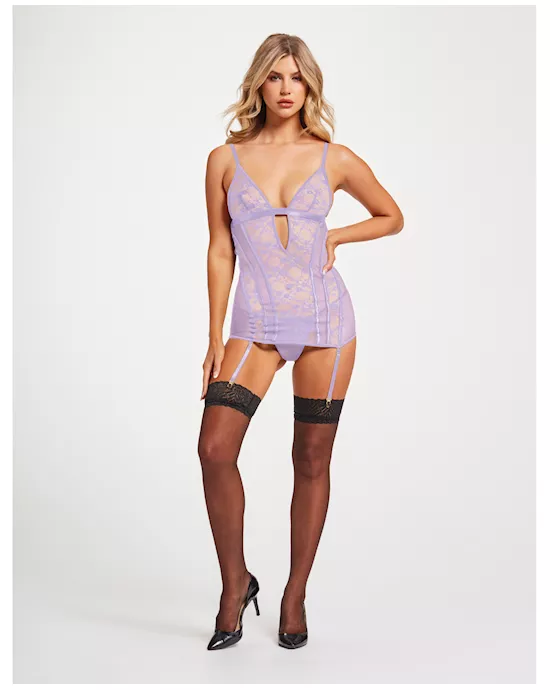 Lace & Mesh Triangle Cup Chemise w/Garters & Thong Lavender SM