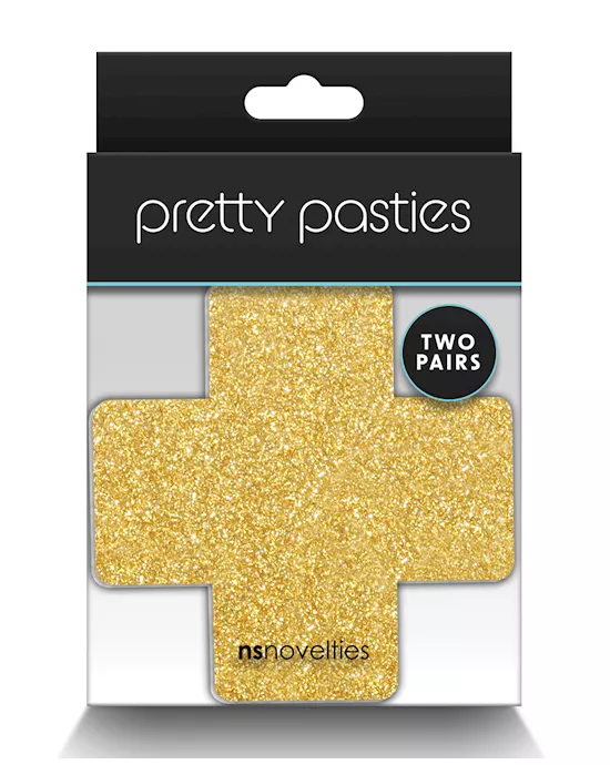 Pretty Pasties Glitter Cross Black/Gold - 2 Pair