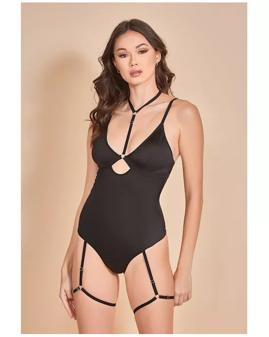 Strapped Up Garter Teddy w/Choker Black SM