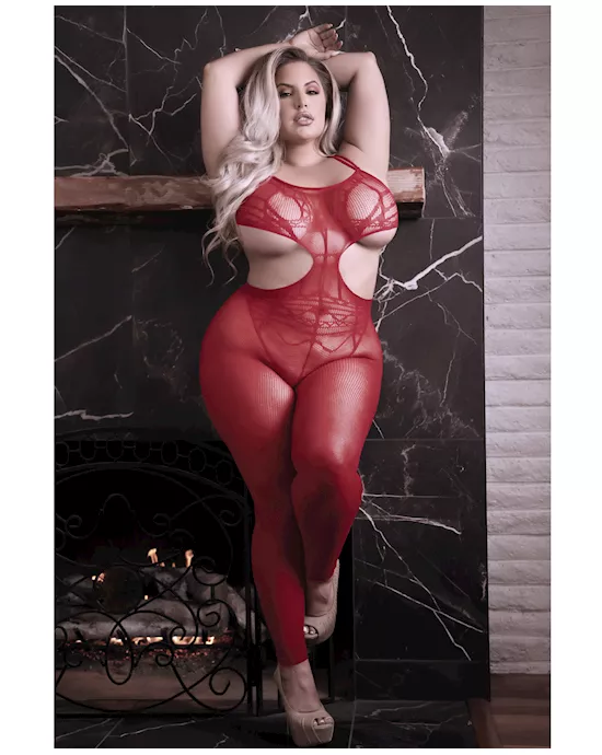 Sheer Unforgettable Cut Out Bodystocking Red QN