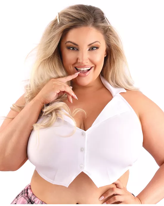 Play Schoolgirl Collared Button Down Halter Top White QN