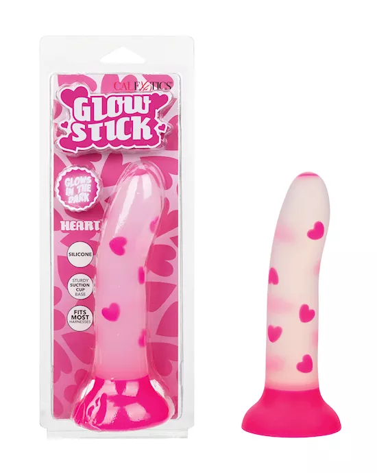 Glow Stick Heart Suction Cup Glow-in-the-Dark Dildo - Pink