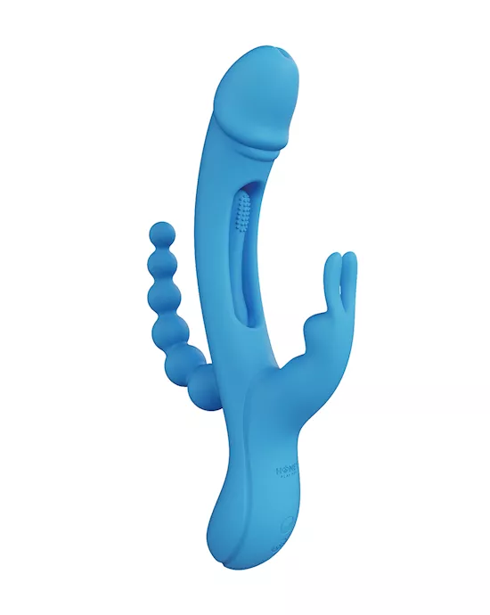 Trilux Kinky Finger Rabbit Vibrator w/ Anal Beads - Blue