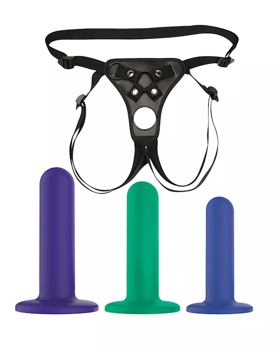 Nobu Tai Silicone Dildo Set w/Adjustable Strap On - 3 Piece Kit Assorted Colors