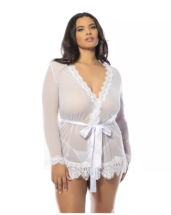 -=Provence Short Robe - White 1X/2X
