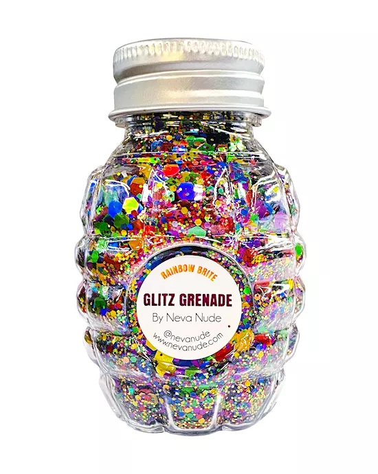 Rainbow Brite Cosmetic Glitter Glitz Grenade Keychain In Aloe Gel