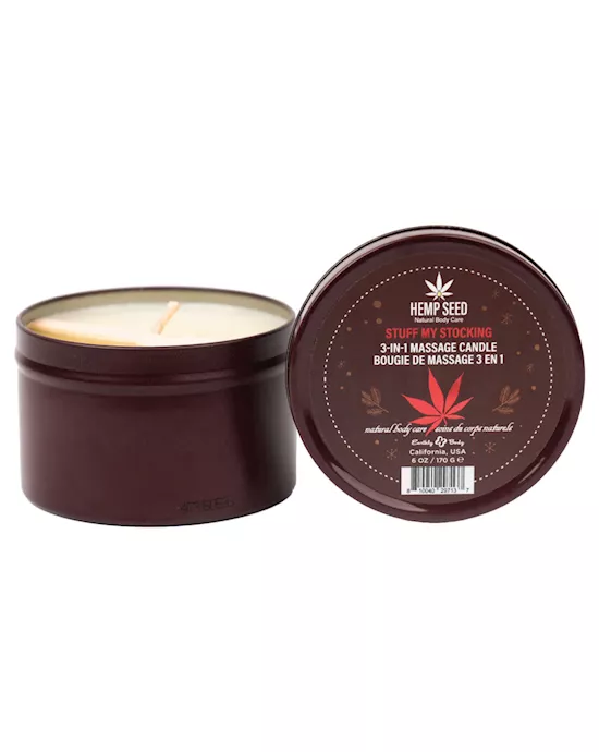Hemp Seed 3-In-1 Massage Candle Stuff My Stocking Pomegranate, Charred Firewood, Brown Sugar