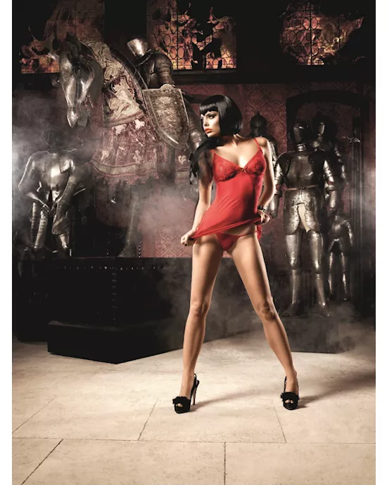 Dot mesh chemise and G-string set