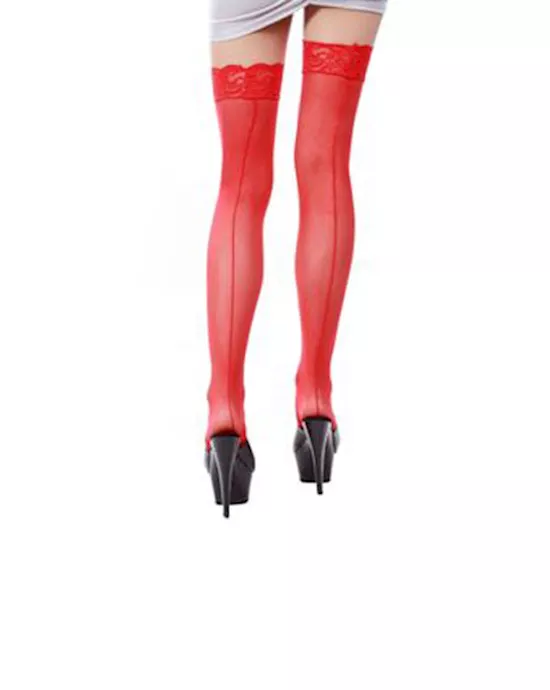 Red Sheer Backseem Thigh Highs