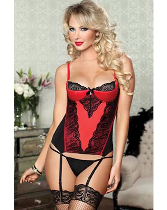 Simply Stunning Bustier Garters Thong Medium Red Black